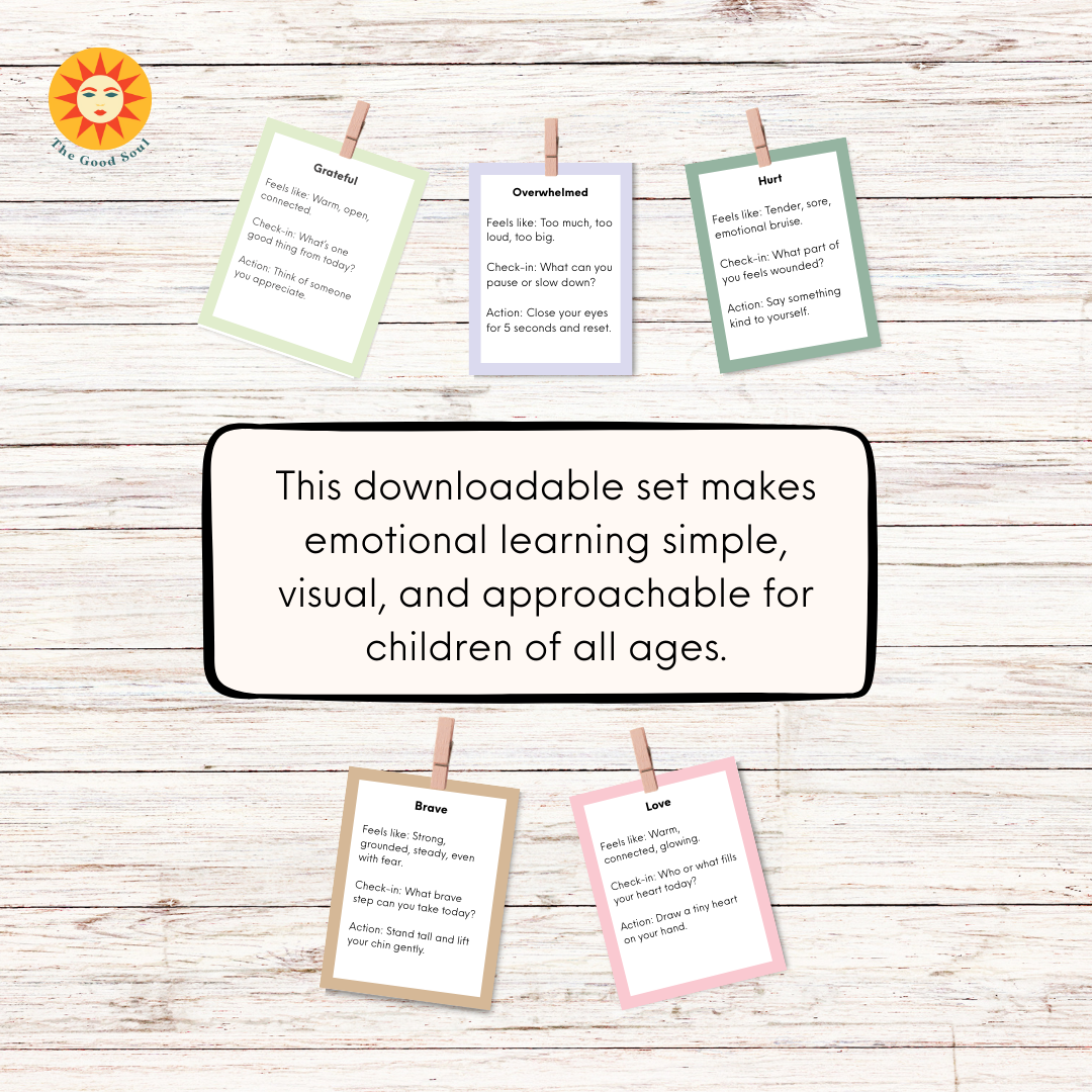 Emotion Check-In Cards (A6 Printed Set) – 20 Premium Pastel Cards for Children