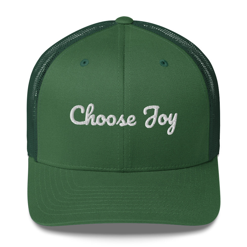 Green cap with 'Choose Joy' text on a white background