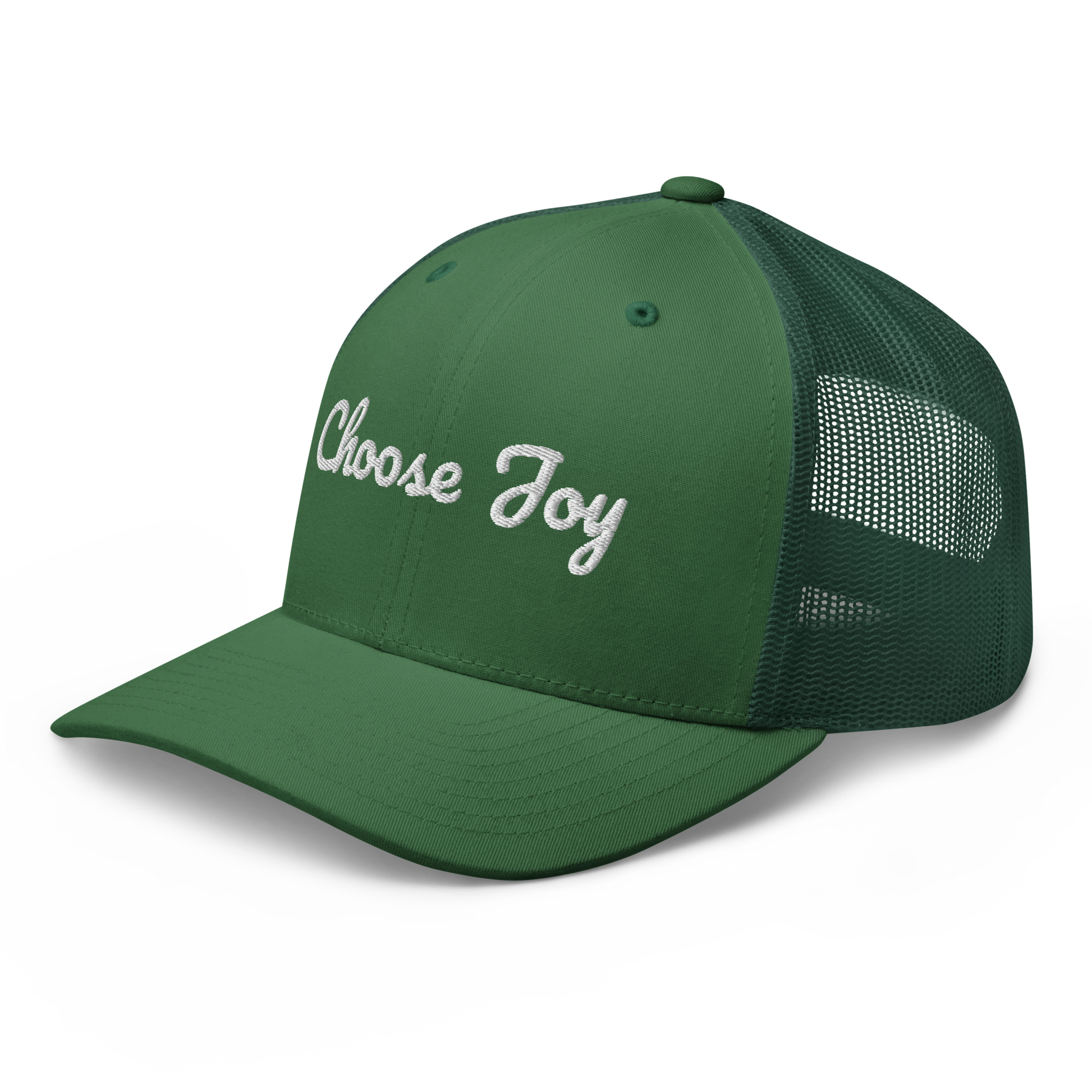 Green cap with 'Choose Joy' text on a white background
